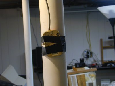 External cutoff switchbox taped to a support beam.